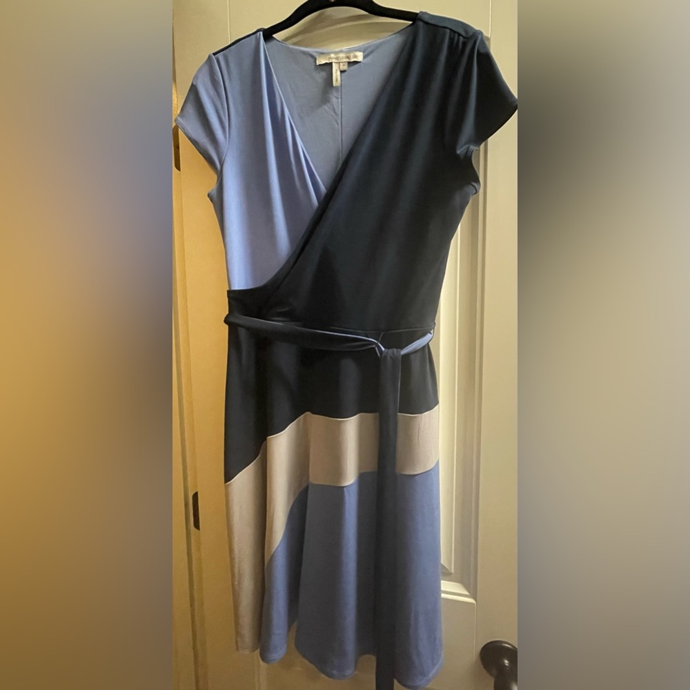 Max & Cleo Asymmetrical Dress in Navy and Light Blue
